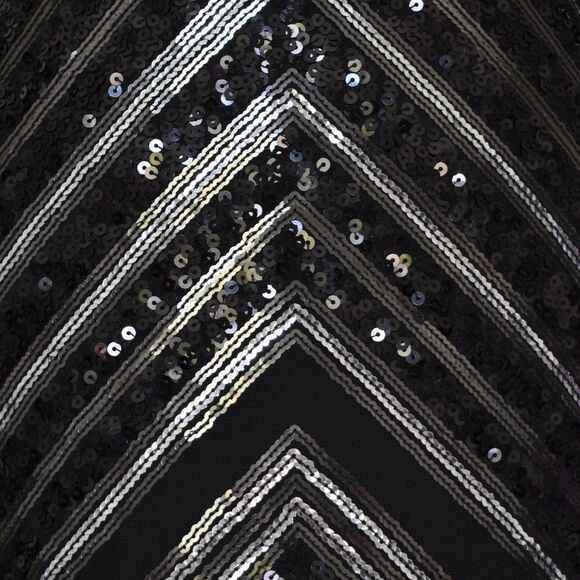 EXPRESS Women's Black & Silver Sequin Stretchy Mini Dress Deep V-Neck Size XS - Picture 6 of 10